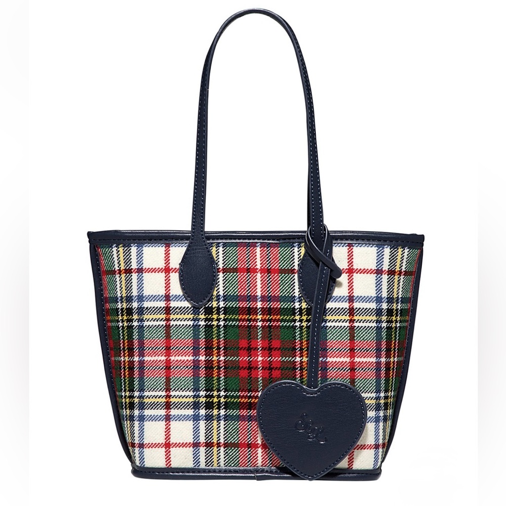 COPY - Faux Leather Trim Plaid Little Tote Bag